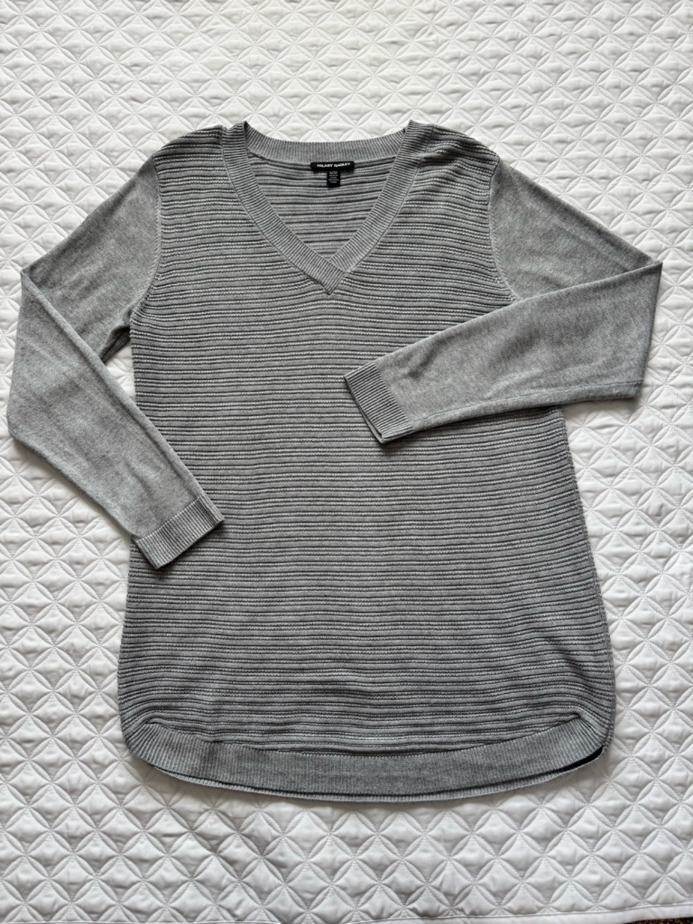 Hilary Radley Gray V-Neck Long Sleeve Textured Knit Sweater Size M